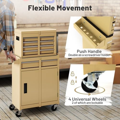 goplus tool chest, 5 drawers rolling tool cabinet showing dimensions