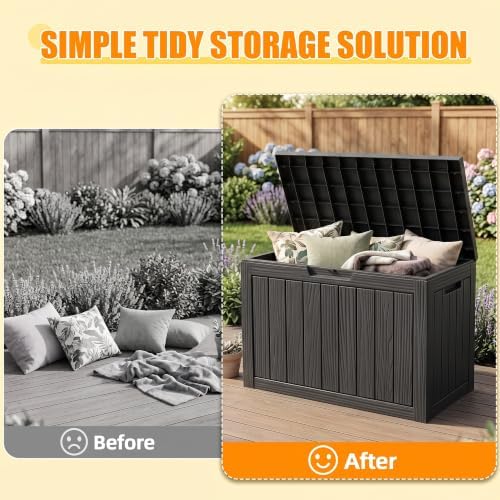 vixzen 55 gallon outdoor storage box waterproof, deck showing dimensions