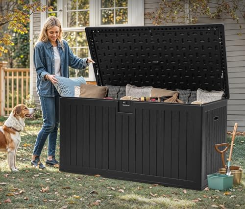 yitahome 260 gallon double-wall deck box with divider on a desk or shelf