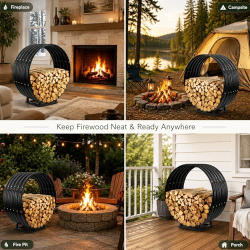 24" firewood rack with roof cover, indoor & showing dimensions