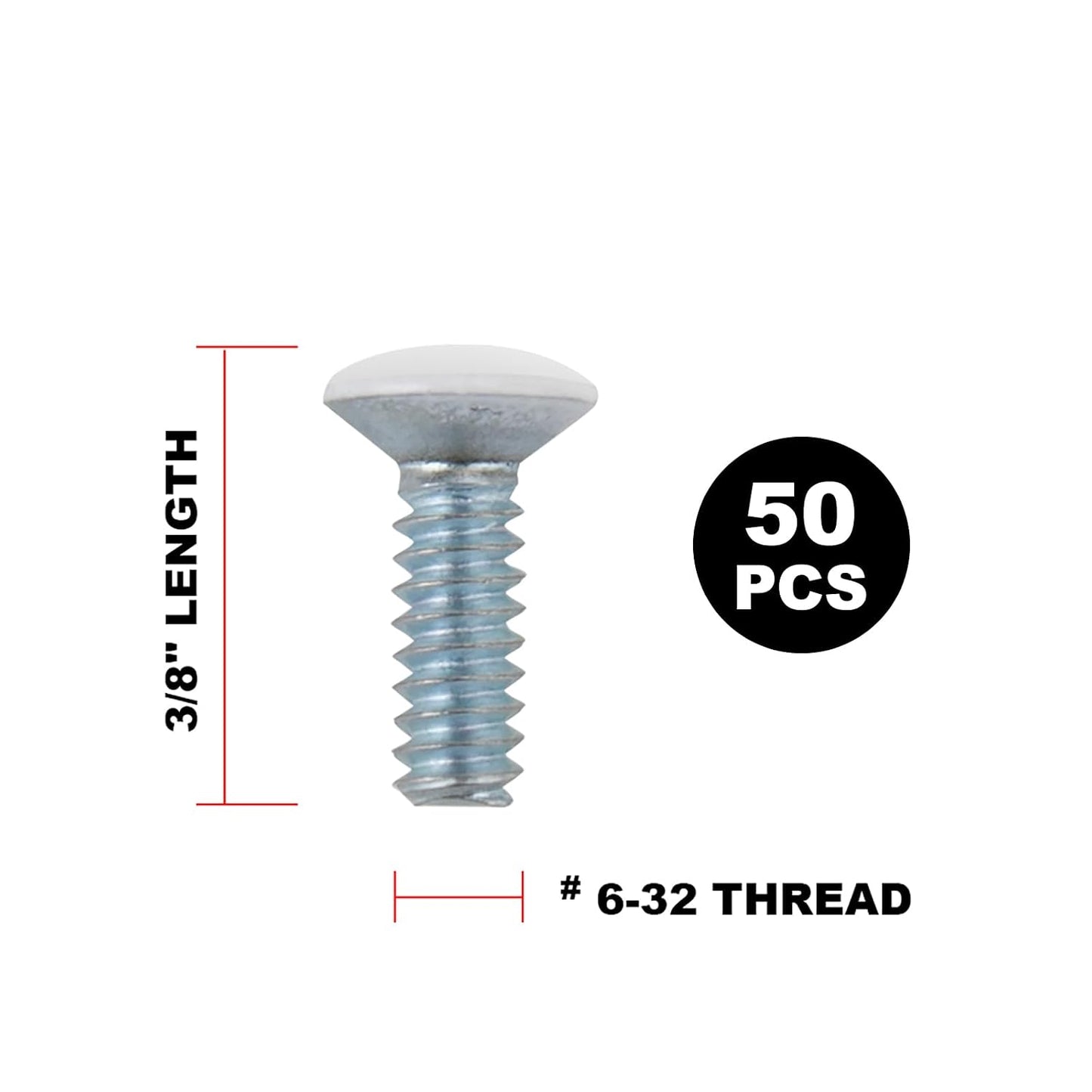 3/8" Long 6-32 Thread, Oval Head Milled Slot Replacement Wall Plate Screws, 50 Pack, White