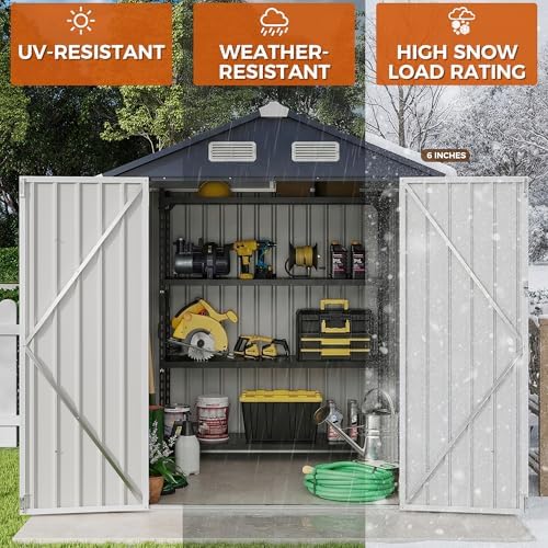 ironck 5.7x5.7ft outdoor storage shed, tool shed, dark, package contents
