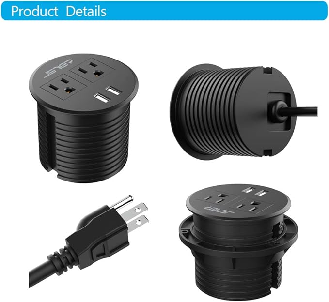 Desktop Power Grommet JSVER Mini Desktop Power Strip Hide Recessed Power - Image 6