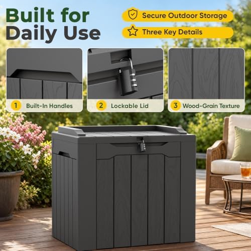 flamaker deck box 31 gallon waterproof resin small on a desk or shelf