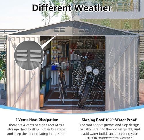 yopto 10x14 ft outdoor storage shed,metal shed w/lockable on a desk or shelf