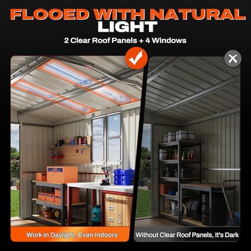 quictent 10x16 ft outdoor storage shed, metal workshop, close-up detail