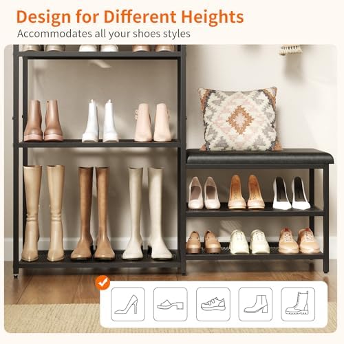 shoe rack bench shoe rack for entryway, cushioned showing dimensions