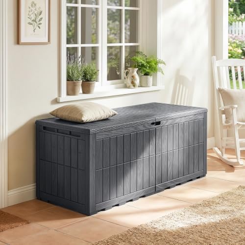 tangkula 180 gallon outdoor storage box with lockable, view 9