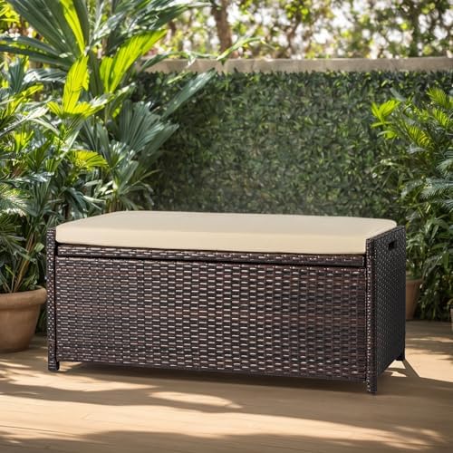 prohiker 2-in-1 wicker deck box bench, all-weather 55, front angle view