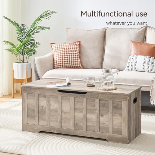 vankiley 47.2" storage chest extra large,wooden storage bench(greige)., side view