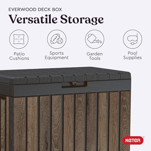 keter premium everwood 50 gal outdoor storage box showing dimensions
