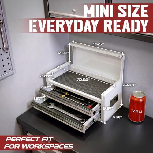 mini toolbox with 2 drawers and top storage shown in use