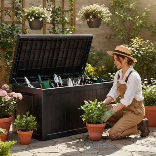 269 gallon large outdoor storage box, waterproof deck, side view