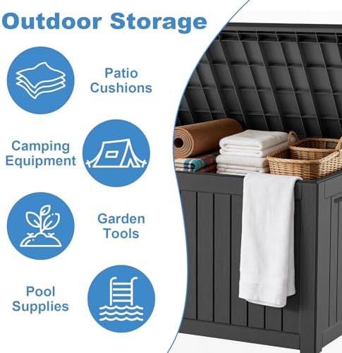 outdoor waterproof resin storage deck box lockable outside, side view