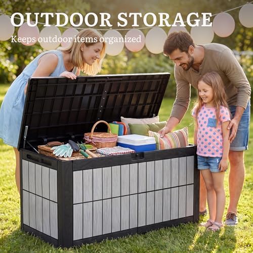 yitahome 134 gallon large deck box showing dimensions