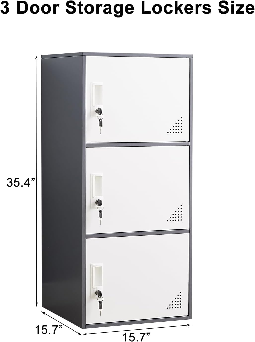 3 door metal locker steel storage cabinet, office, close-up detail