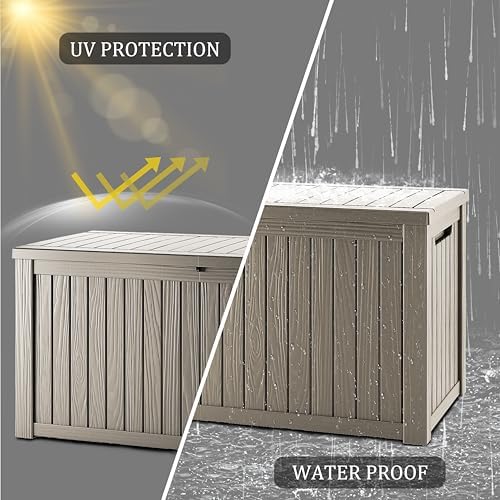 tarkari 200 gallon outdoor storage box waterproof, resin shown in use
