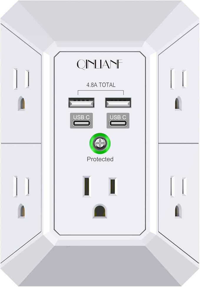 USB Wall Charger, Surge Protector, QINLIANF 5 Outlet Extender by QINLIANF