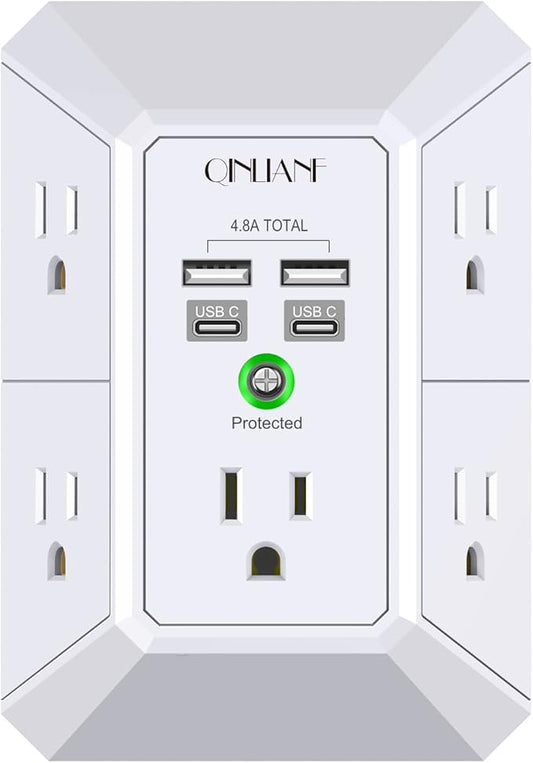 USB Wall Charger, Surge Protector, QINLIANF 5 Outlet Extender by QINLIANF