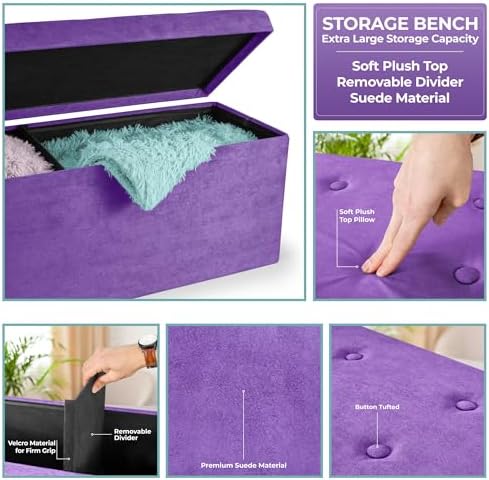 sorbus collapsible storage ottoman bench (purple, 15" d, package contents