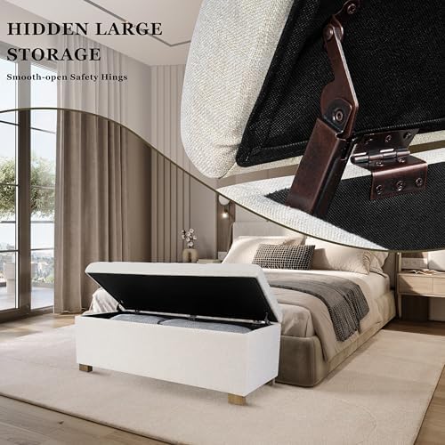 spatial order 46" tufted storage bench - cream showing dimensions
