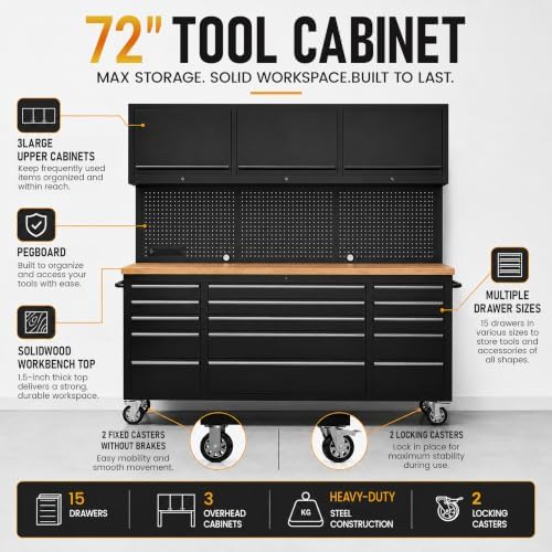 chetto c 72-inch rolling tool chest cabinet mobile showing dimensions