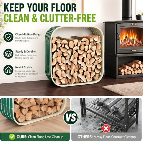 27in firewood rack outdoor indoor, 300lbs capacity,waterproof heavy, side view
