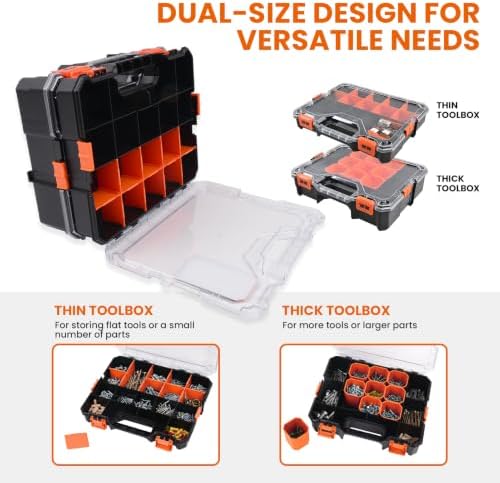 interlockable tool organizer, toolbox with adjustable dividers &, close-up detail