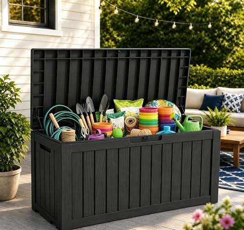 lausaint home 230 gallon resin deck box, package, package contents