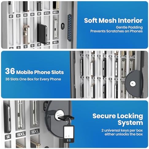 36 slots cell phone locker, classroom phone storage, side view