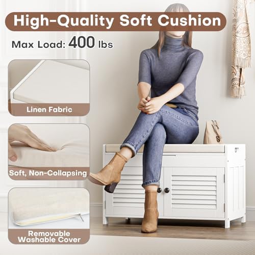 warmhoniu shoe storage bench with lift top storage showing dimensions