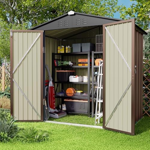 gizoon 6 x 4 ft outdoor storage shed shown in use