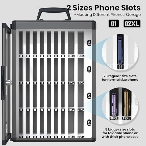 36 slots cell phone locker for classroom, portable, close-up detail