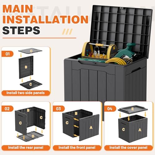 32 gallon deck box outdoor indoor waterproof storage, front angle view