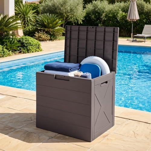 tangkula 25 gallon outdoor storage box with lockable, view 9