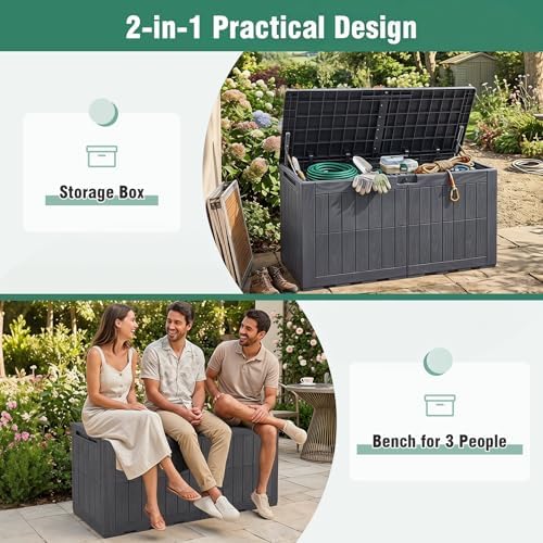 tangkula 120 gallon waterproof outdoor storage box with, close-up detail