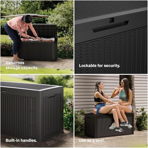 outdoor storage box 325gal waterproof resin deck box,pool, view 9