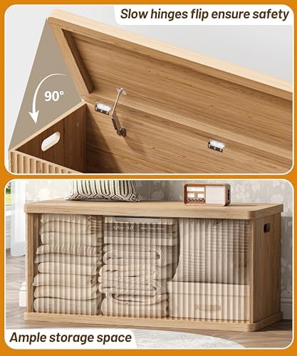 akxomel 37.4" fluted storage chest wooden storage trunk on a desk or shelf