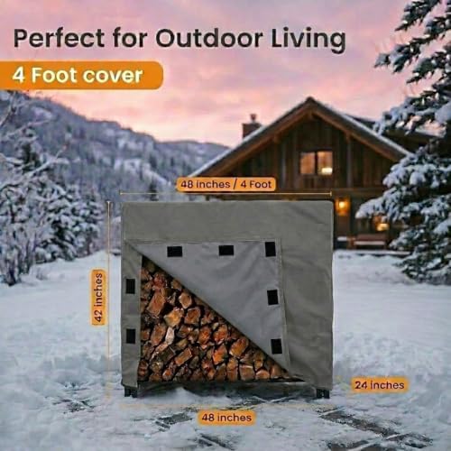 4 log rack cover 4ft, 4 feet, grey, front angle view