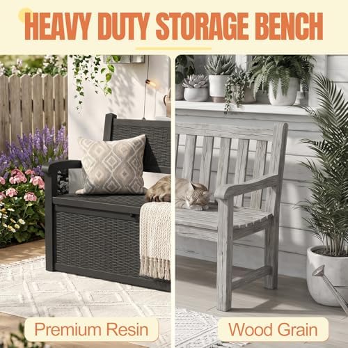 storage bench outdoor deck box, 140 gallon lockable, side view