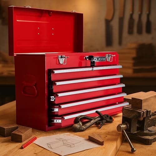 metal tool box with 5 drawers portable steel on a desk or shelf