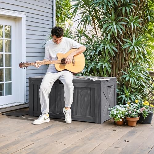 greesum 120 gallon deck box, resin outdoor storage, package contents