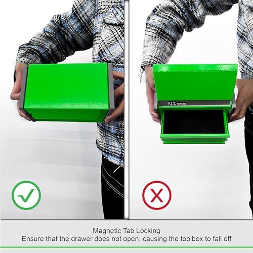 p.i.t. mini tool box,3 drawers small metal toolbox, front angle view