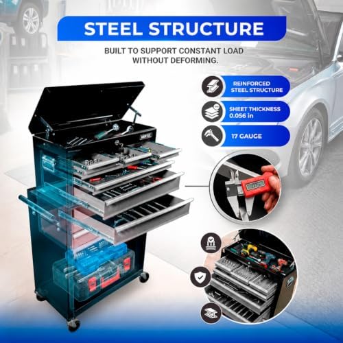 hantec 9 drawer rolling tool chest, high capacity on a desk or shelf