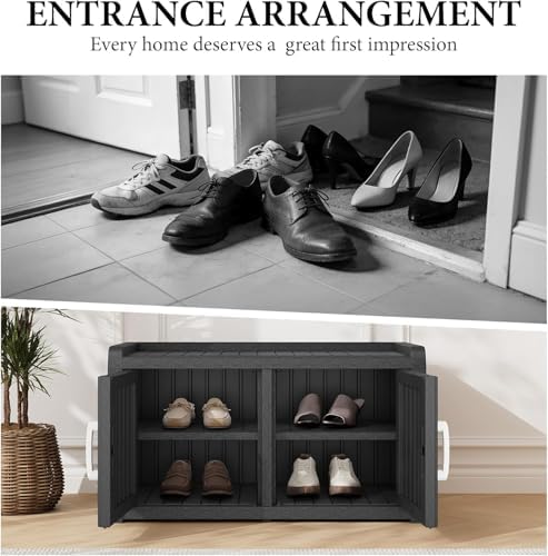 outdoor shoe storage bench with 2 doors, waterproof, package contents