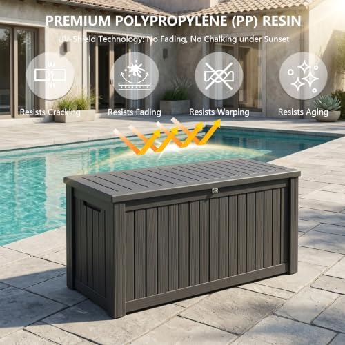 outdoor storage box,180 gallon waterproof deck box [upgraded, side view