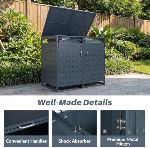 goplus 44 cu.ft outdoor trash can storage, garbage, front angle view