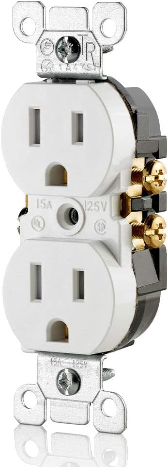 Leviton 15 Amp 125 Volt Tamper Resistant Duplex Receptacle, 10 Pack, T5320-WMP, White