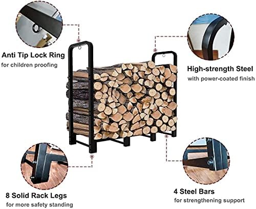 firewood rack stand 4ft heavy duty logs holder, close-up detail