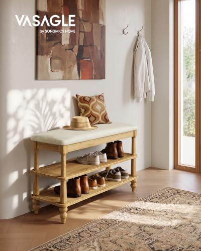 vasagle 2-tier shoe bench, wooden entryway bench, 31.5, close-up detail